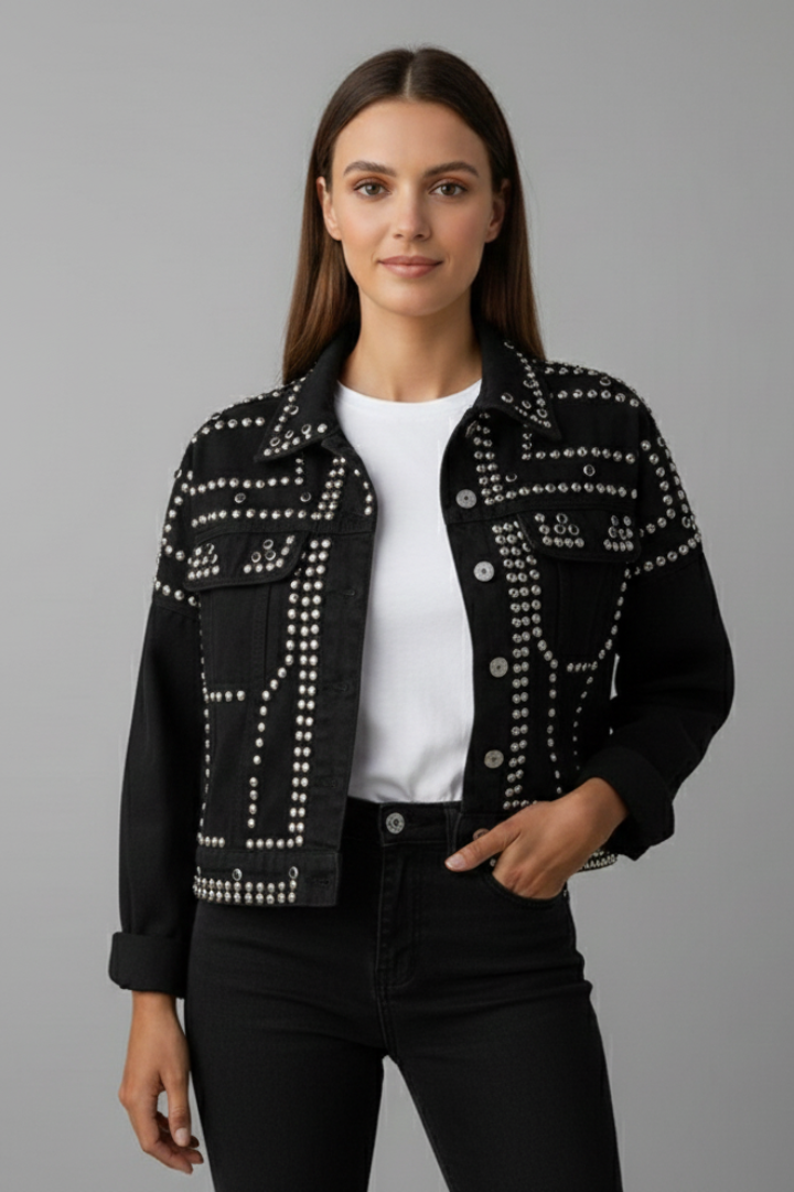 Women’s Jacket with Studded Surface and Button Closure