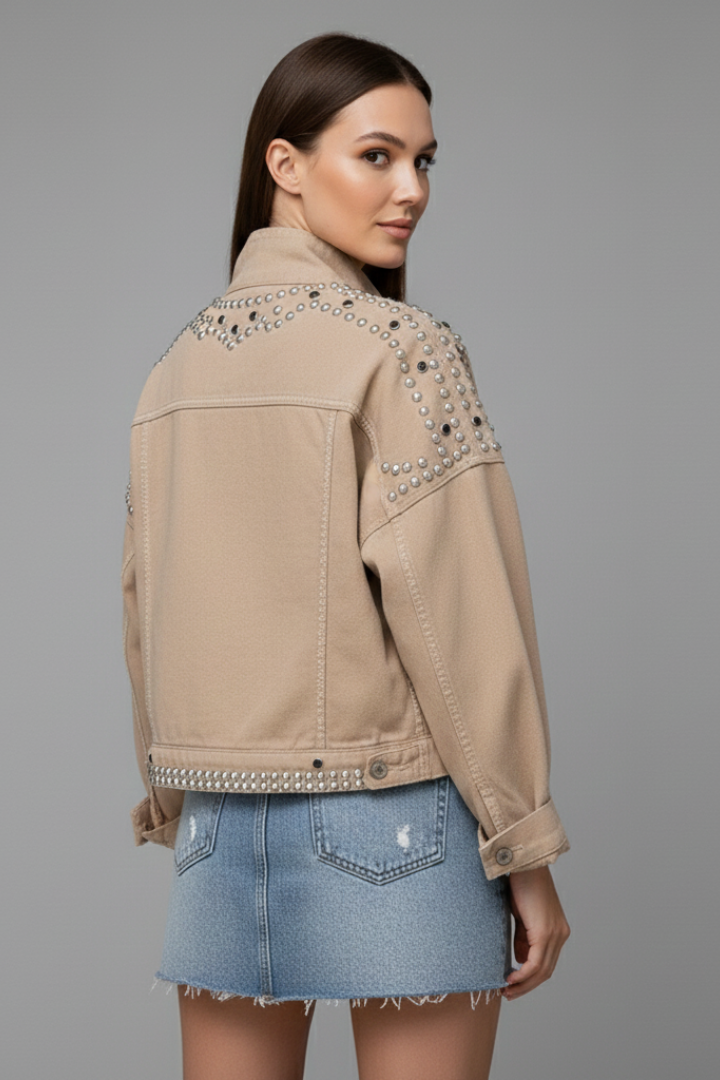 Women’s Jacket with Studded Surface and Button Closure