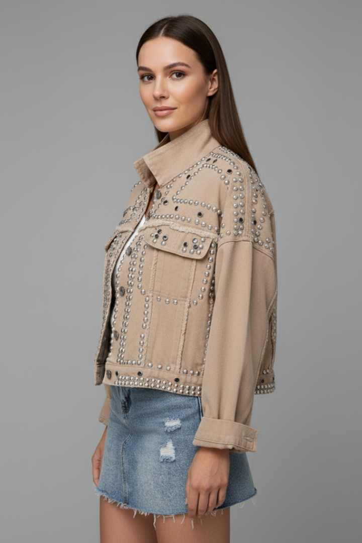 Women’s Jacket with Studded Surface and Button Closure