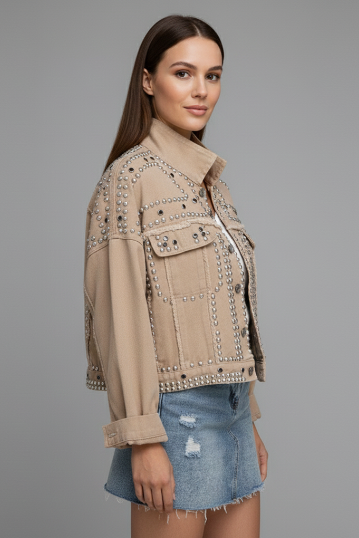 Women’s Jacket with Studded Surface and Button Closure