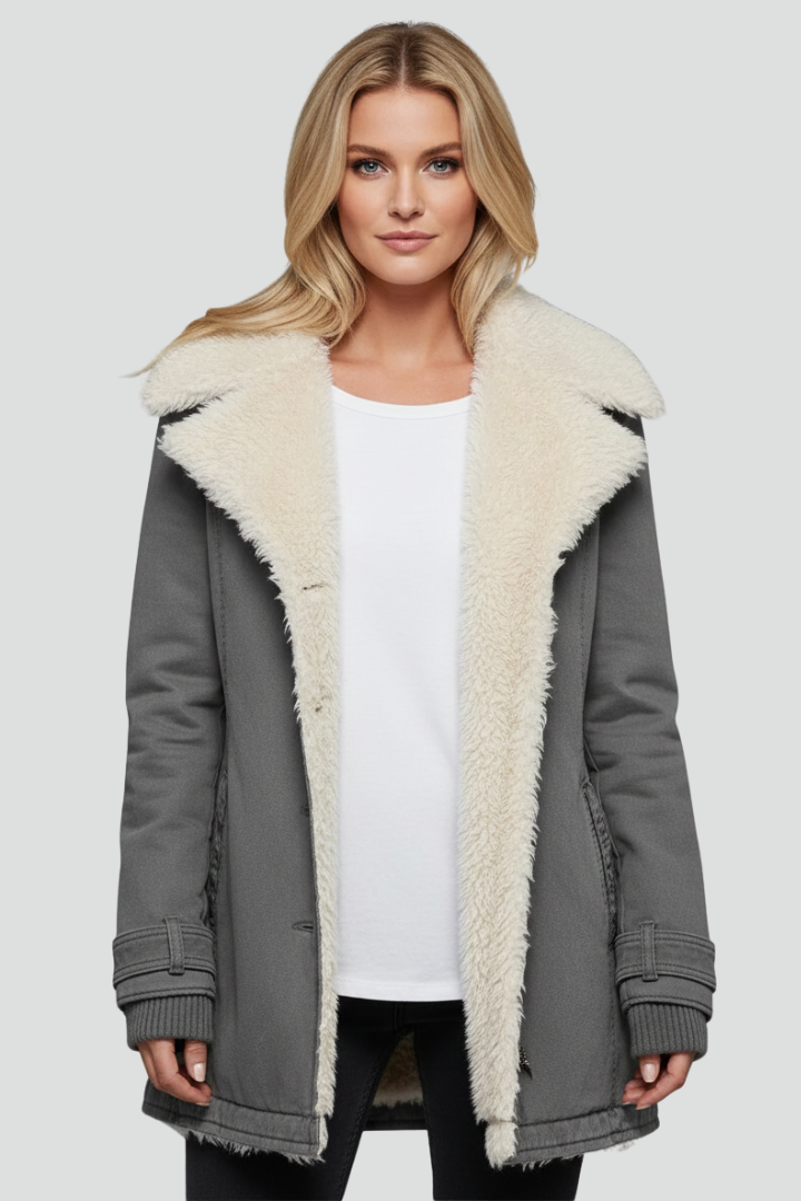 Women’s Jacket with Turn-Down Collar and Textured Inner Surface