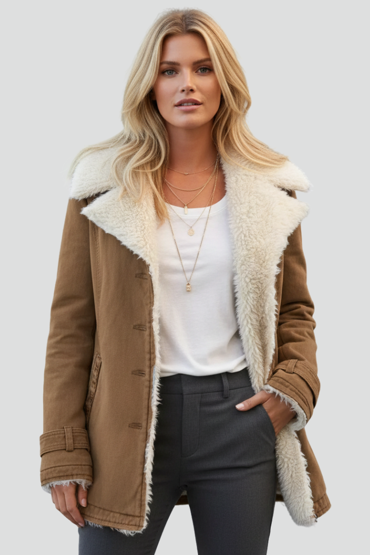 Women’s Jacket with Turn-Down Collar and Textured Inner Surface