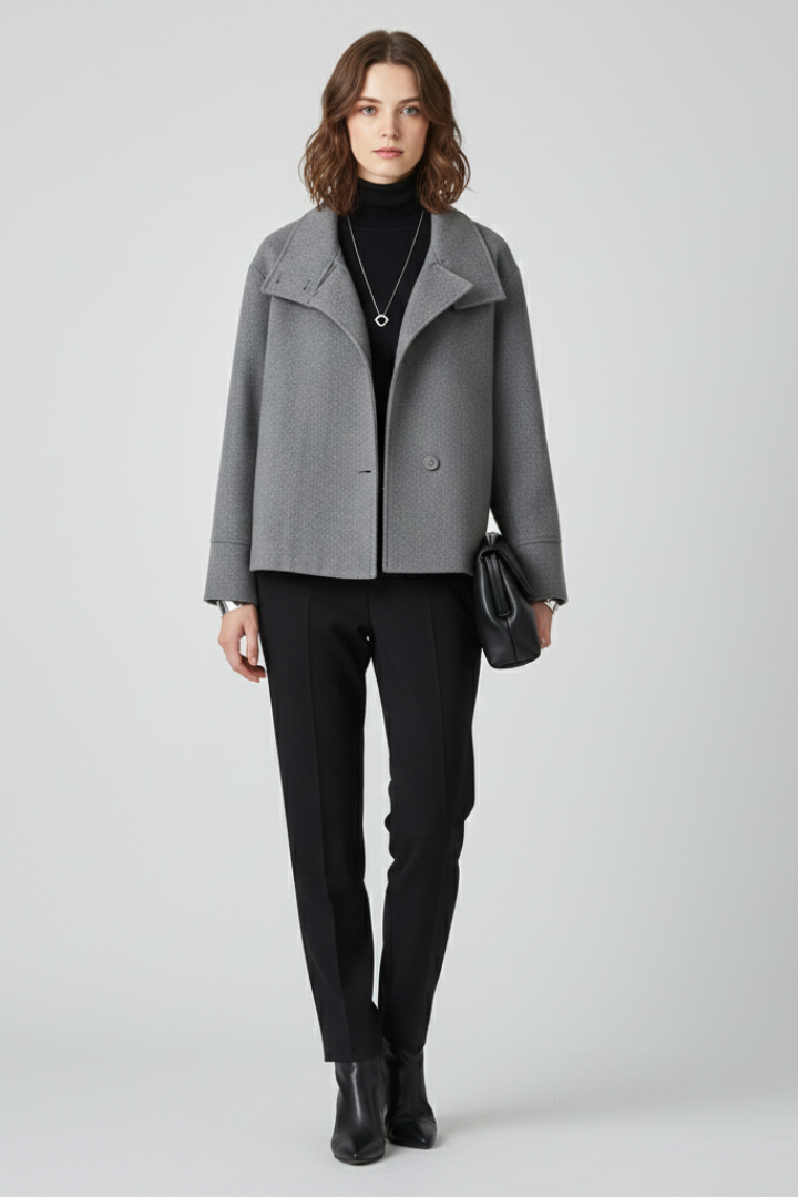 Women’s Jacket with Wide Collar and Button Closure