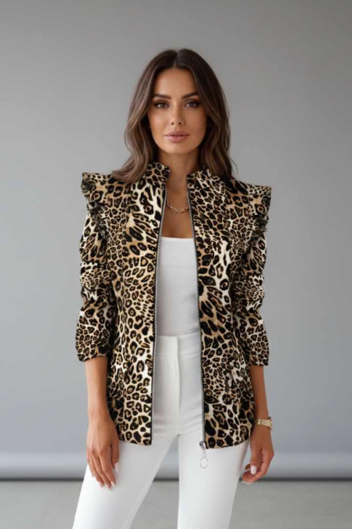 Women’s Jacket with Zip Closure and Patterned Surface