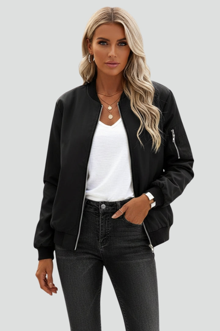 Women’s Jacket with Zip Closure and Ribbed Hem