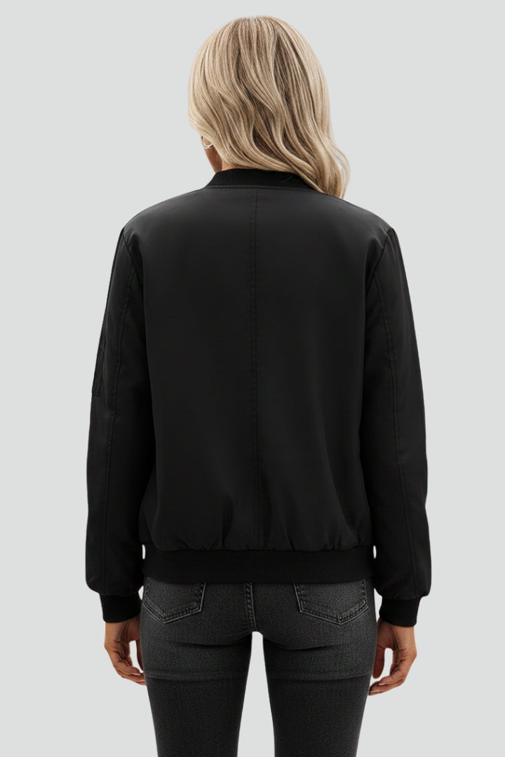 Women’s Jacket with Zip Closure and Ribbed Hem
