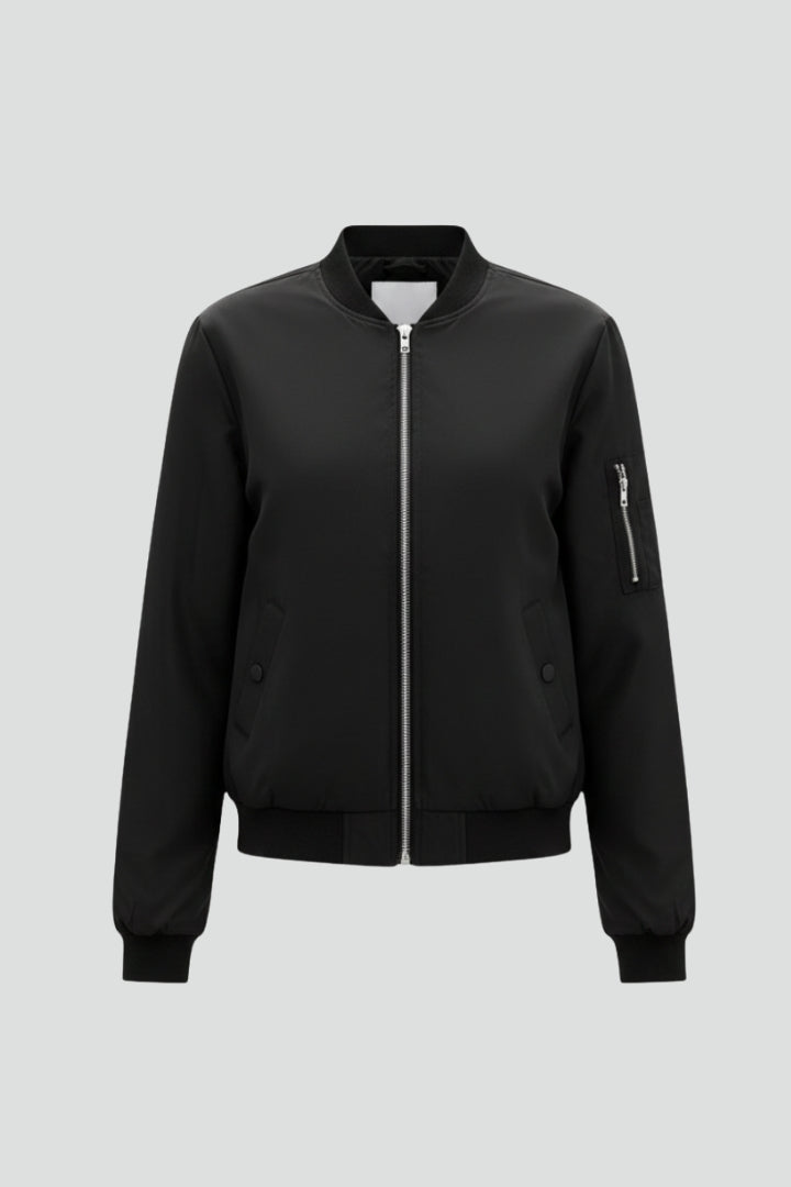 Women’s Jacket with Zip Closure and Ribbed Hem