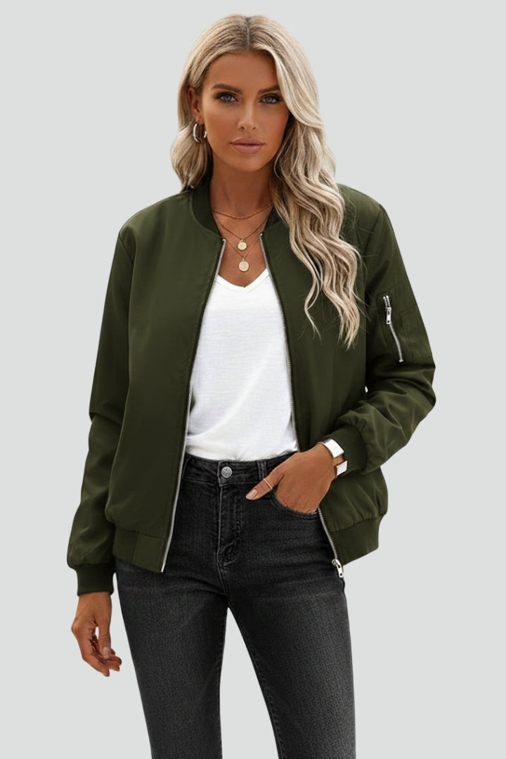 Women’s Jacket with Zip Closure and Ribbed Hem