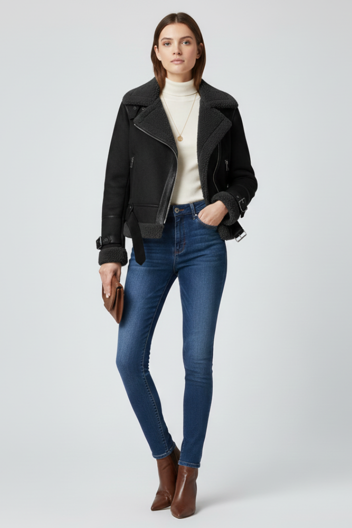 Women’s Jacket with Zip Closure and Textured Outer Surface