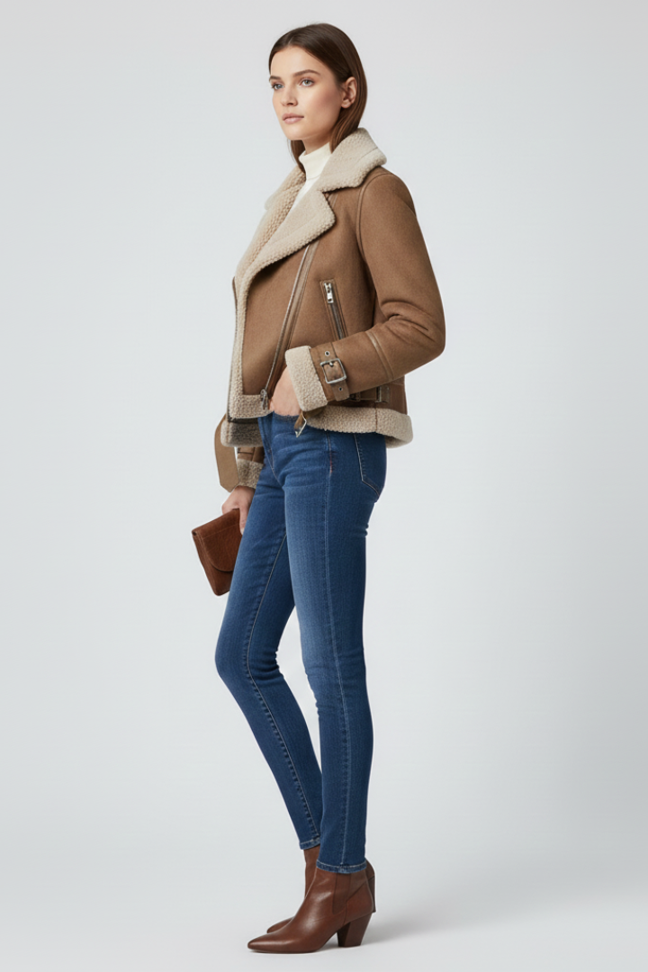 Women’s Jacket with Zip Closure and Textured Outer Surface