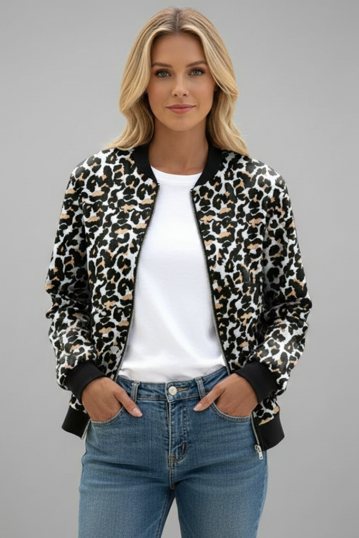 Women’s Jacket with Zip Fastening and Animal Pattern
