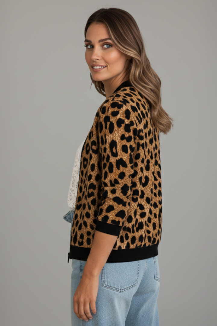 Women’s Jacket with Zip Fastening and Animal Pattern