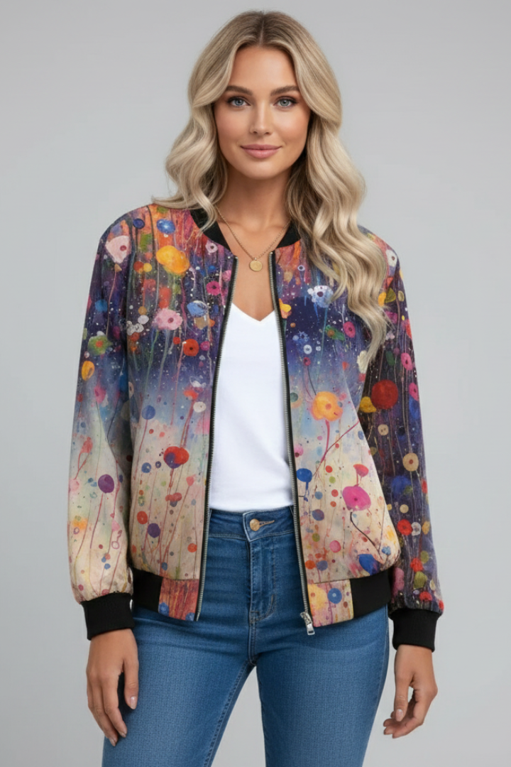 Women’s Jacket with Zip and Floral Pattern