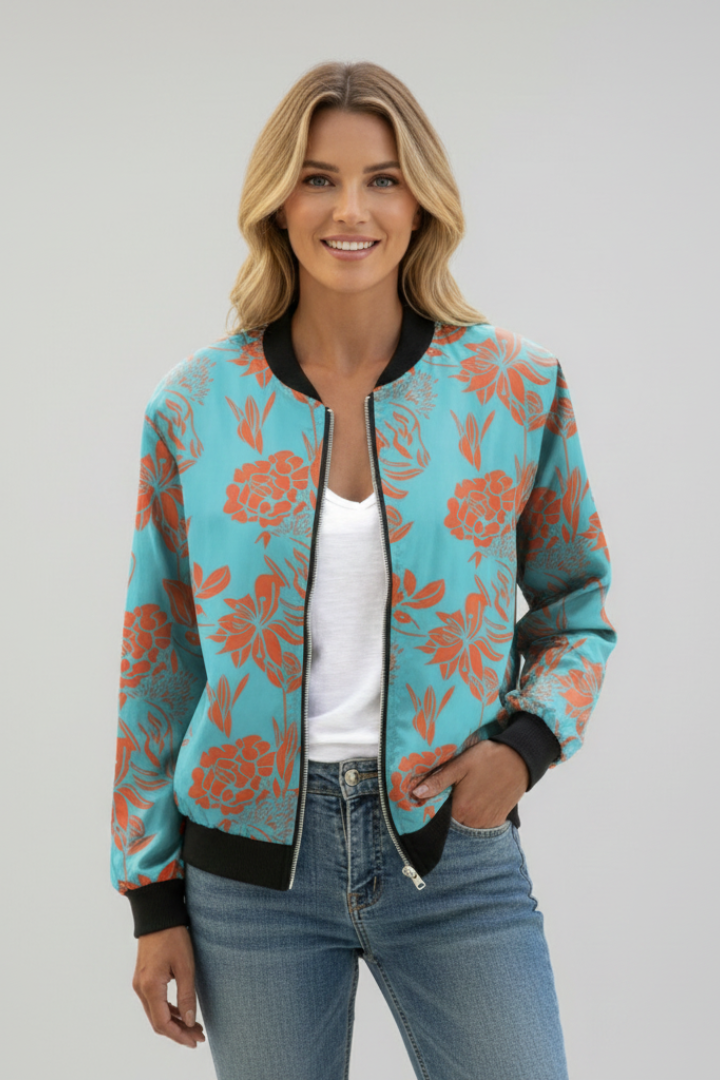 Women’s Jacket with Zip and Floral Pattern