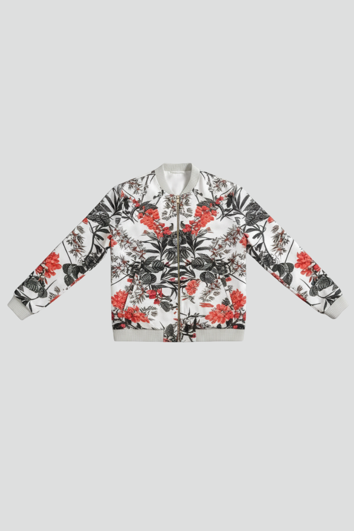 Women’s Jacket with Zip and Floral Pattern
