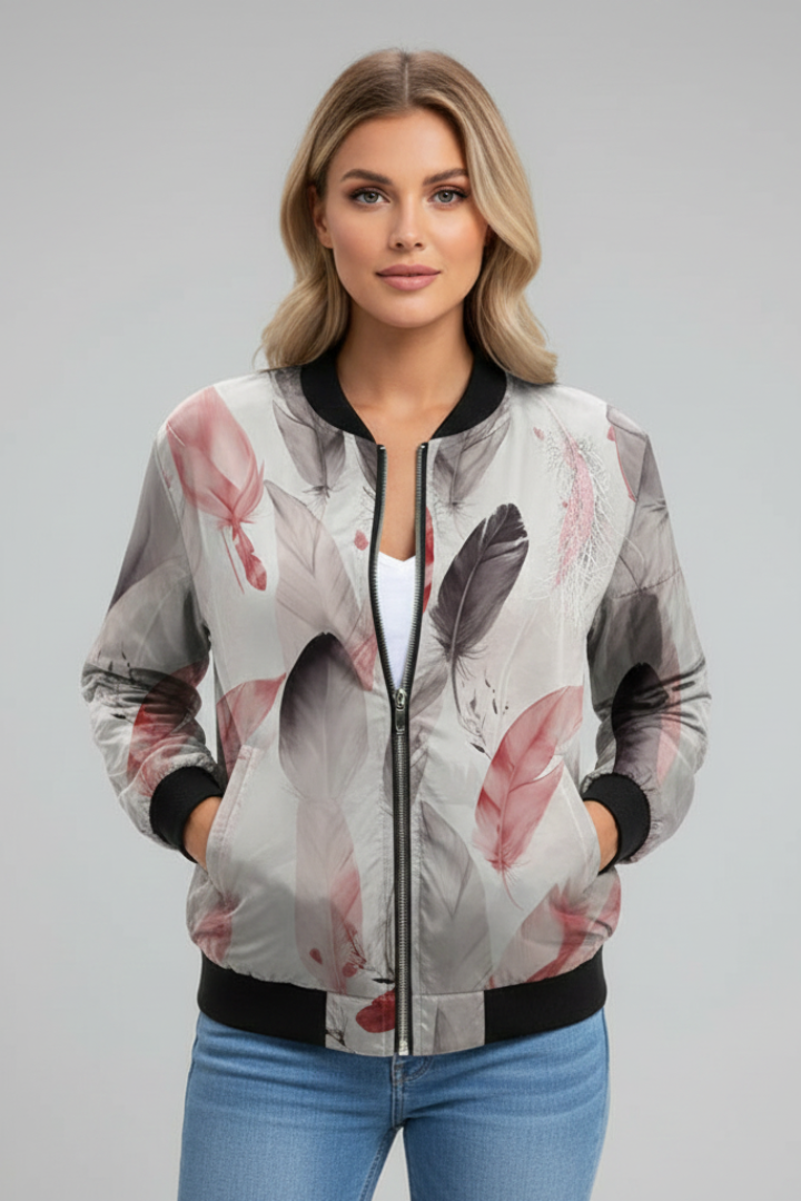 Women’s Jacket with Zip and Floral Pattern