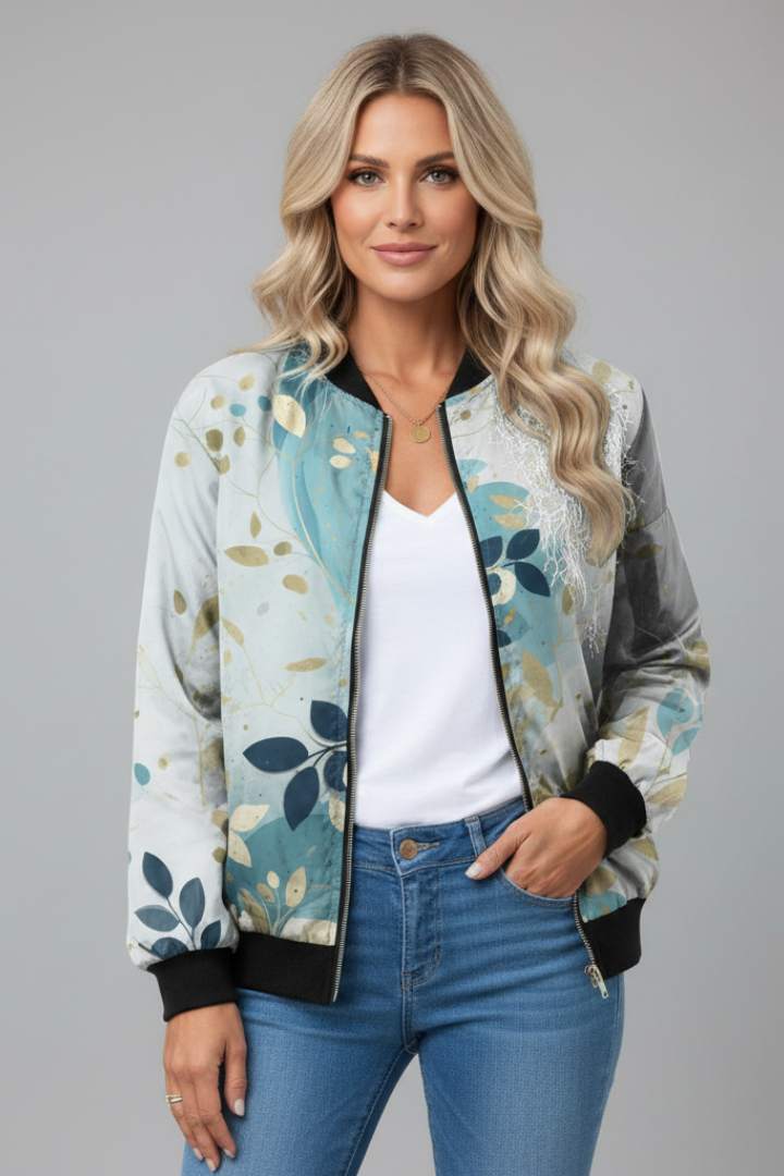Women’s Jacket with Zip and Floral Pattern