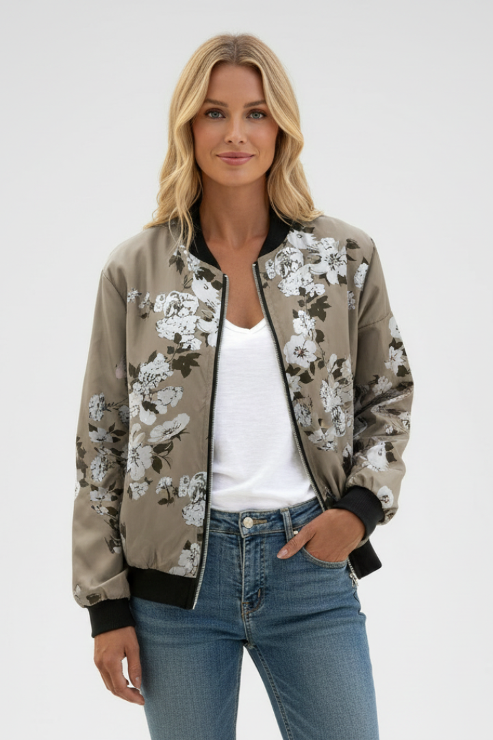 Women’s Jacket with Zip and Floral Pattern