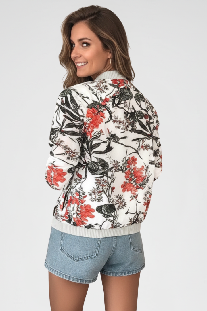 Women’s Jacket with Zip and Floral Pattern