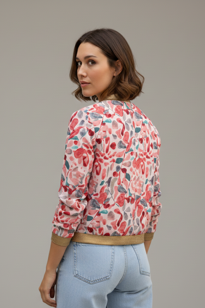 Women’s Jacket with Zipper and Patterned Surface
