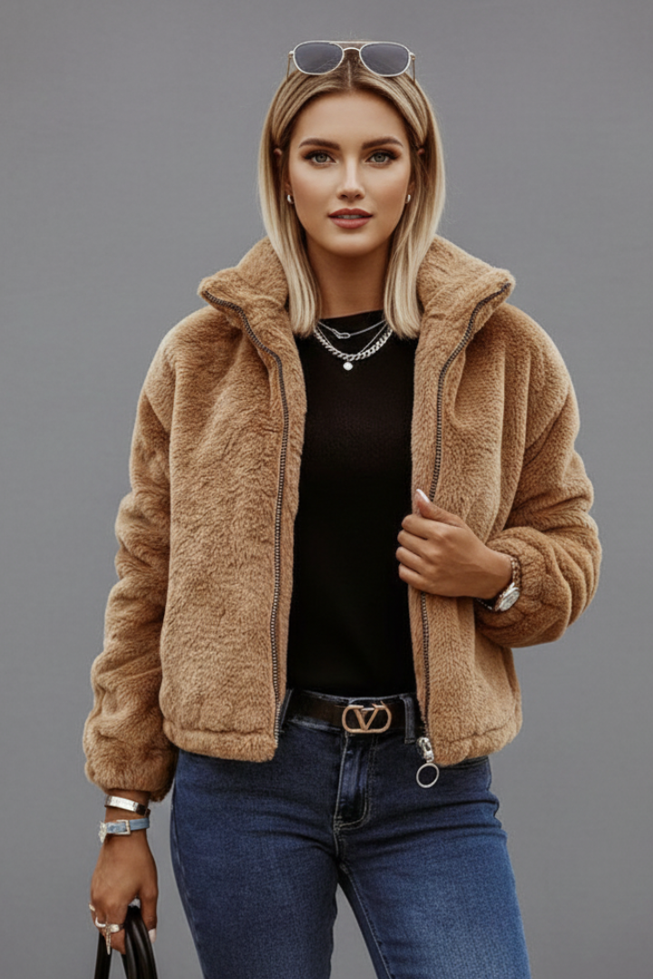 Women’s Jacket with Zipper and Textured Surface