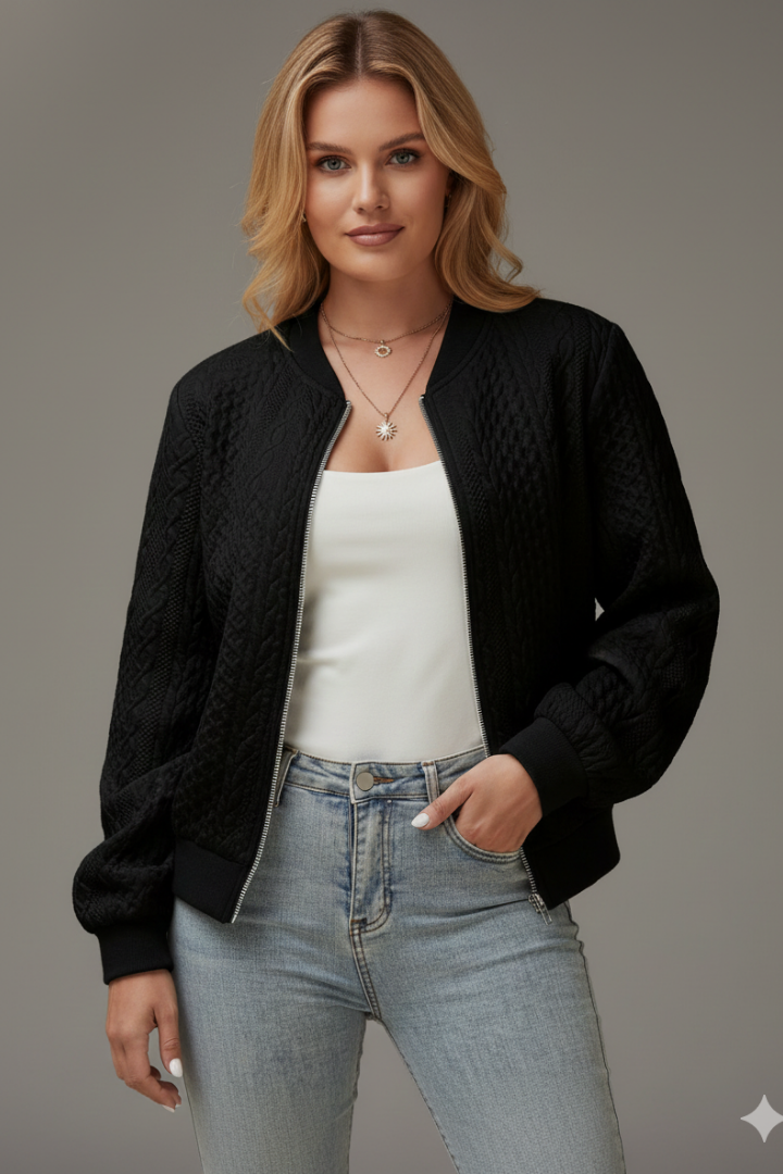 Women’s Jacket with Zipper and Textured Surface