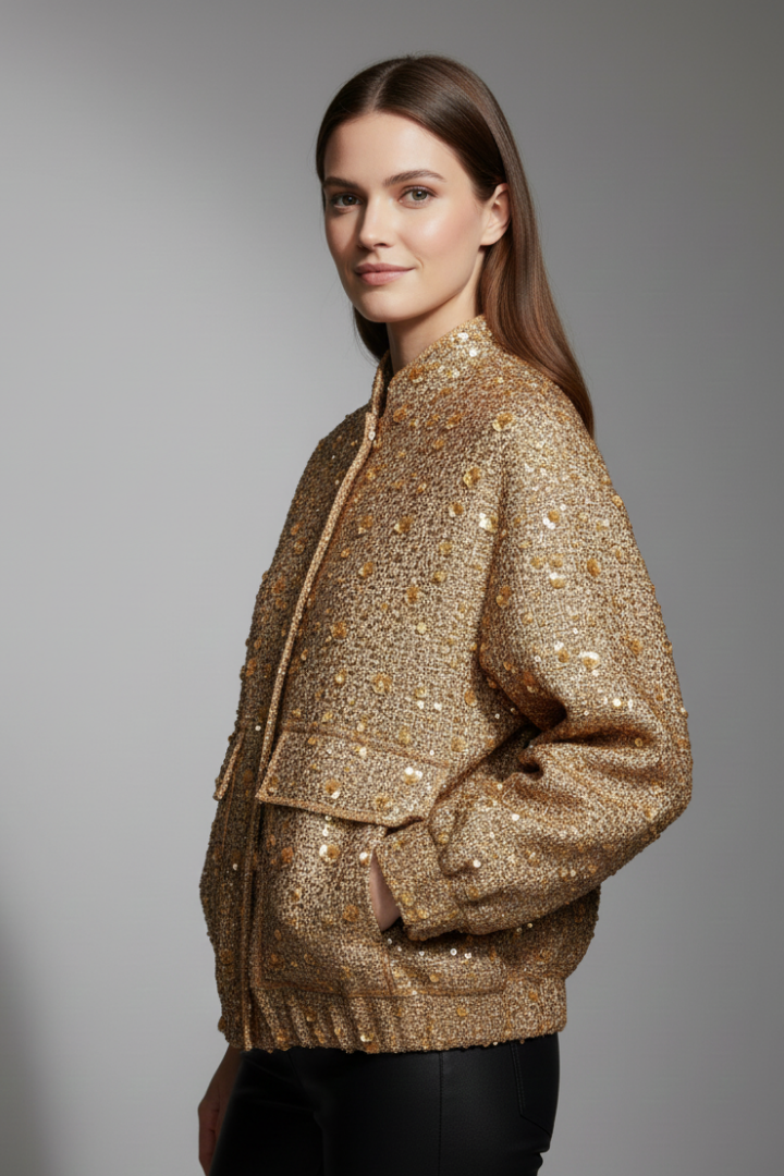 Women’s Jacket with Zipper and Textured Surface