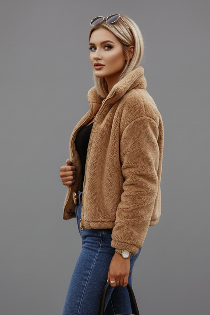 Women’s Jacket with Zipper and Textured Surface