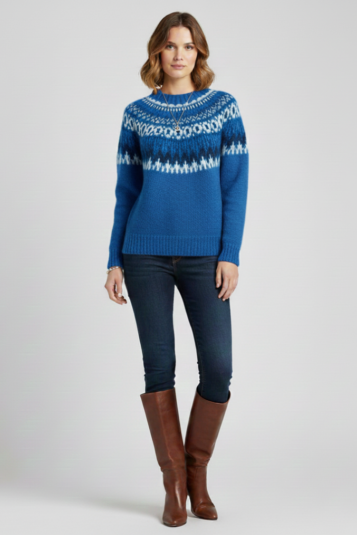 Women’s Jumper with Round Neck and Nordic Jacquard Pattern