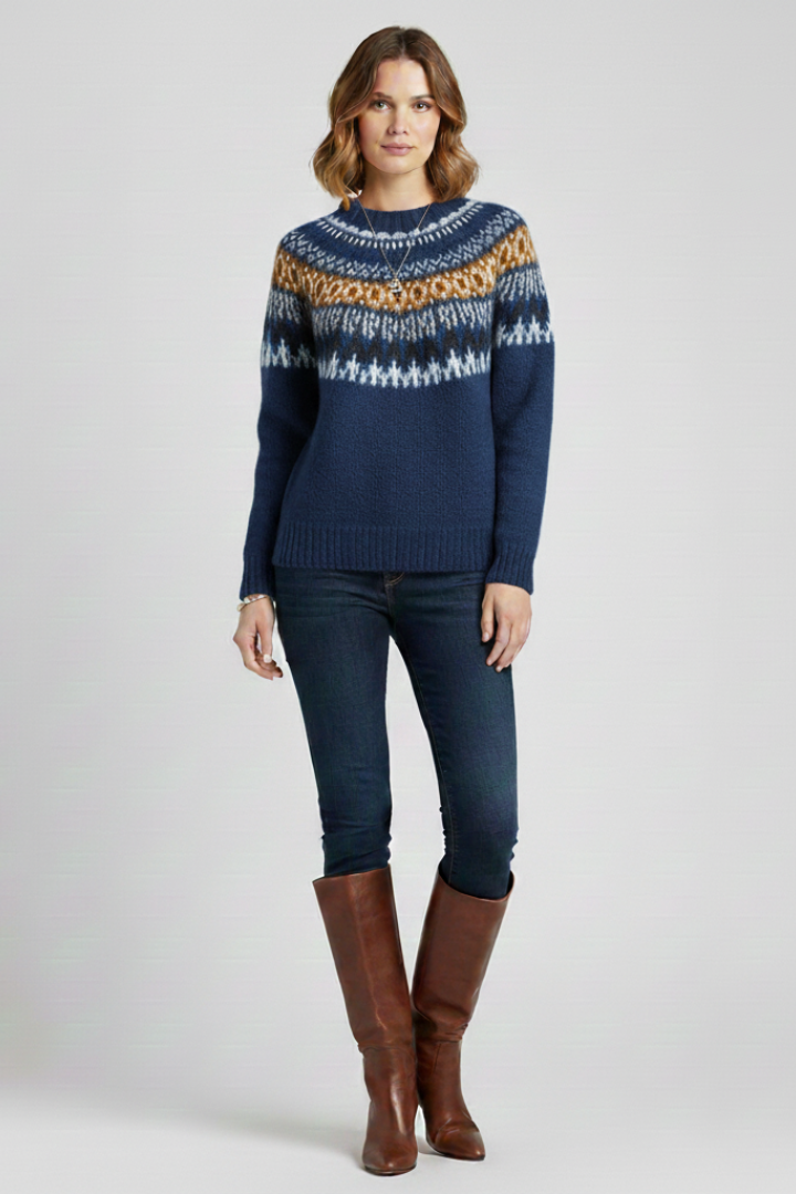 Women’s Jumper with Round Neck and Nordic Jacquard Pattern