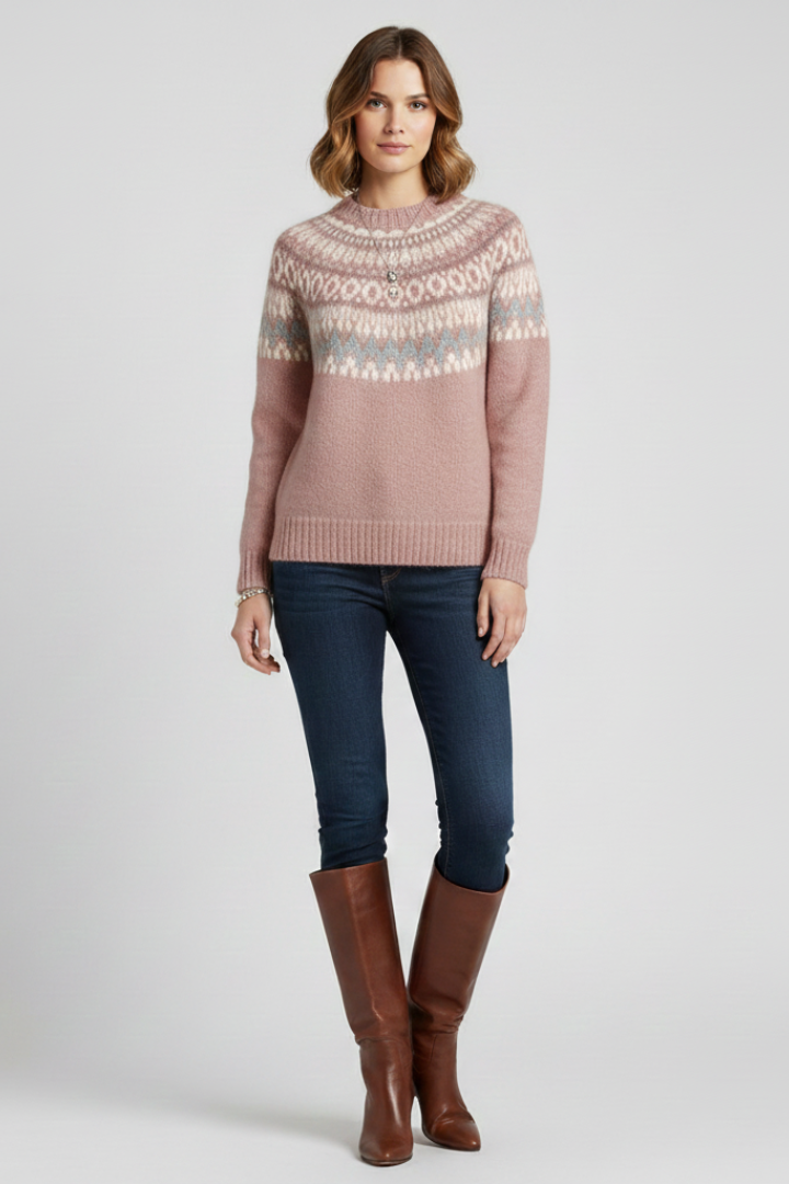 Women’s Jumper with Round Neck and Nordic Jacquard Pattern