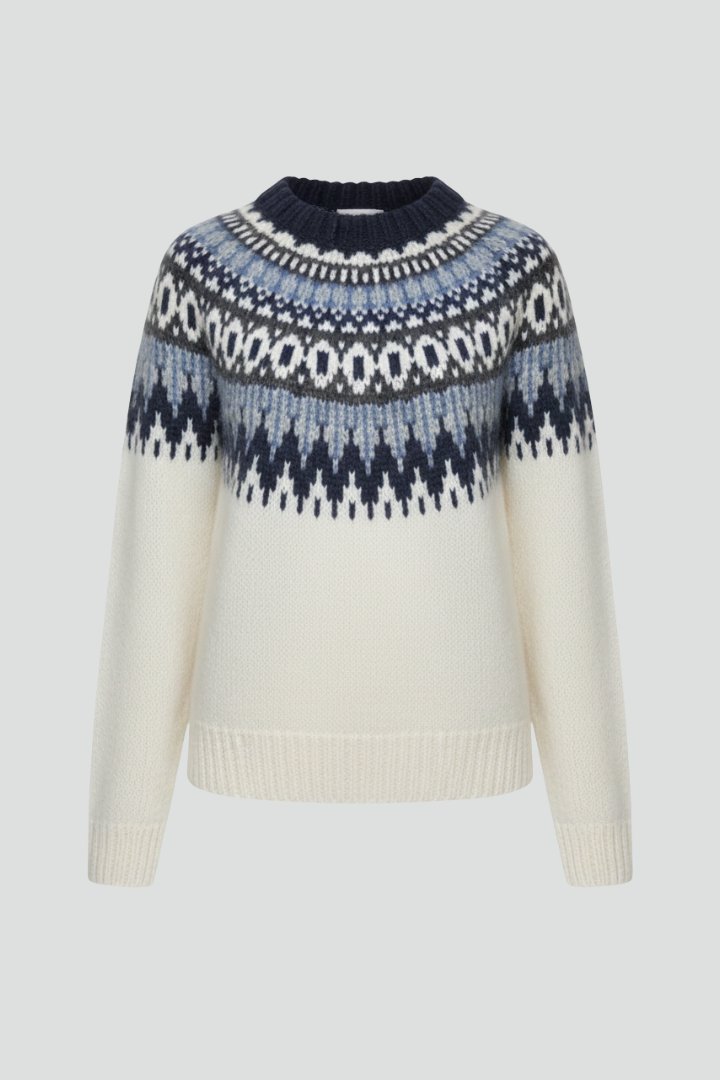 Women’s Jumper with Round Neck and Nordic Jacquard Pattern