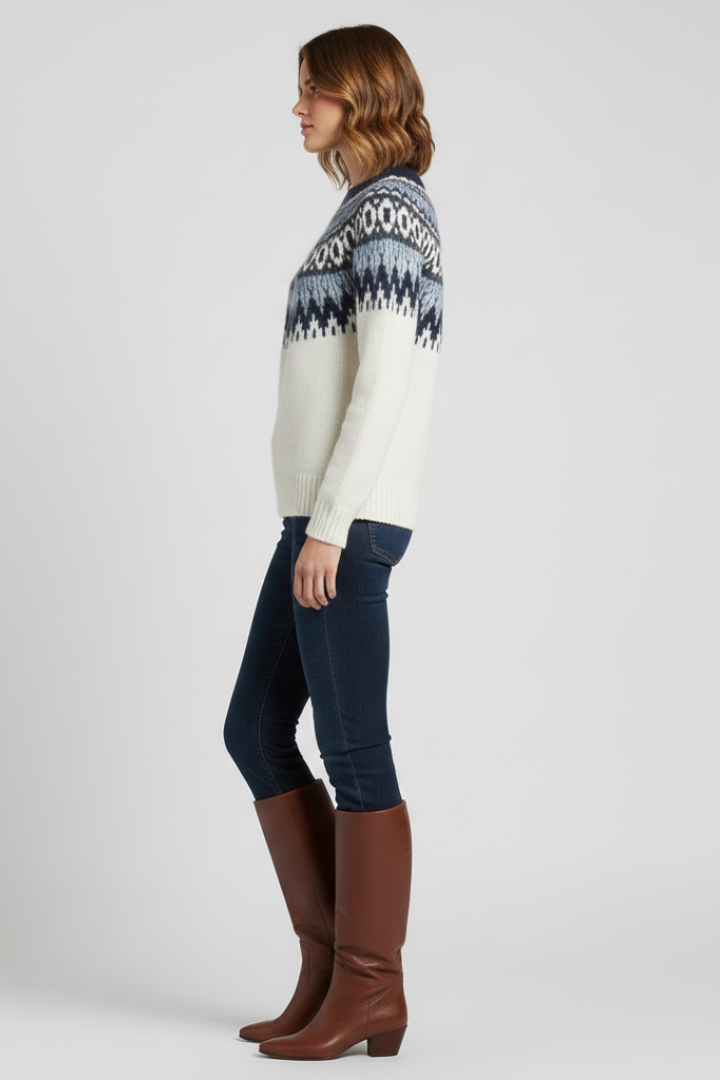 Women’s Jumper with Round Neck and Nordic Jacquard Pattern