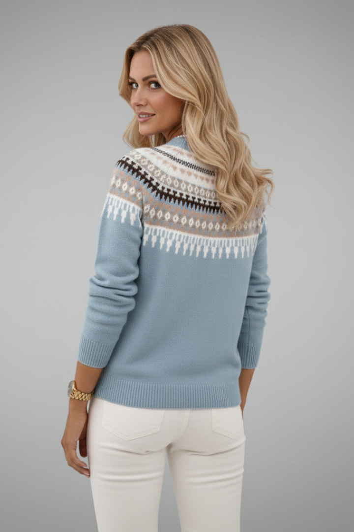 Women's Jumper with Round Neck and Geometric Pattern