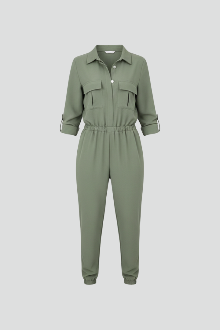 Women’s Jumpsuit with Button Placket and Elasticated Waist