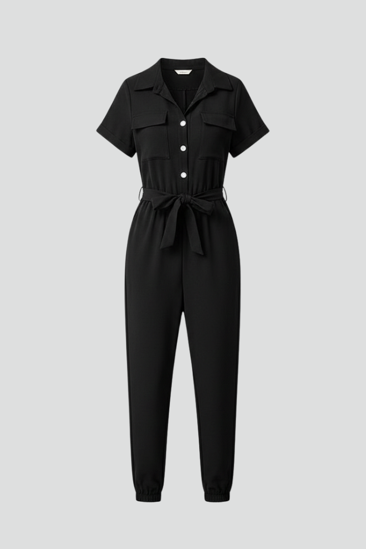Women’s Jumpsuit with Collar Neckline and Button Fastening