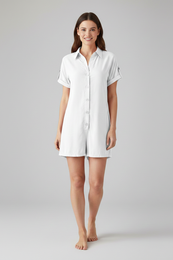 Women’s Jumpsuit with Collar and Button Placket