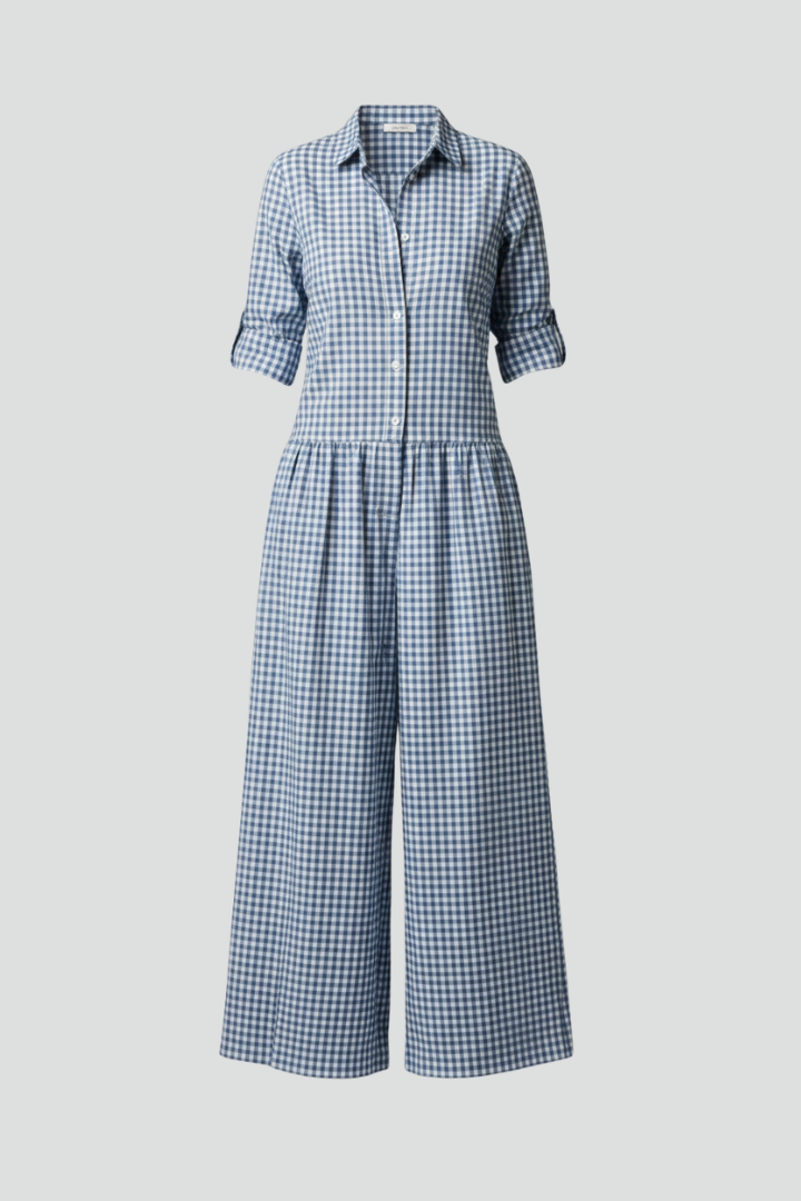 Women’s Jumpsuit with Collared Neckline and Button Closure