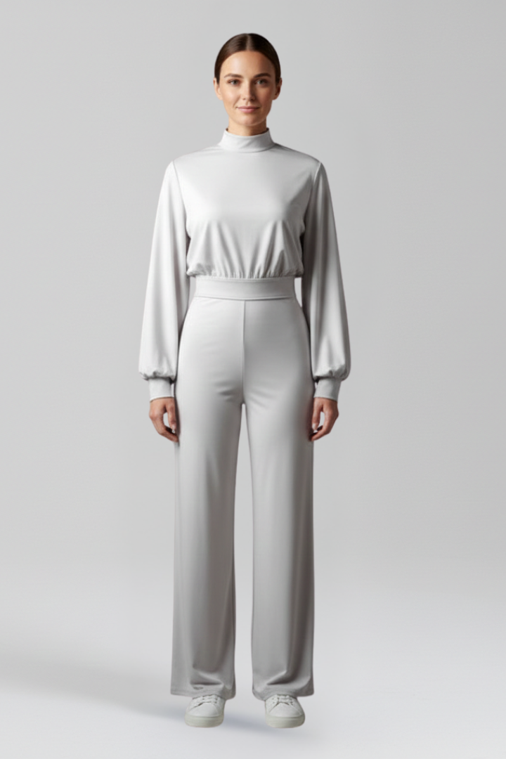 Women’s Jumpsuit with Half Collar and Long Sleeves