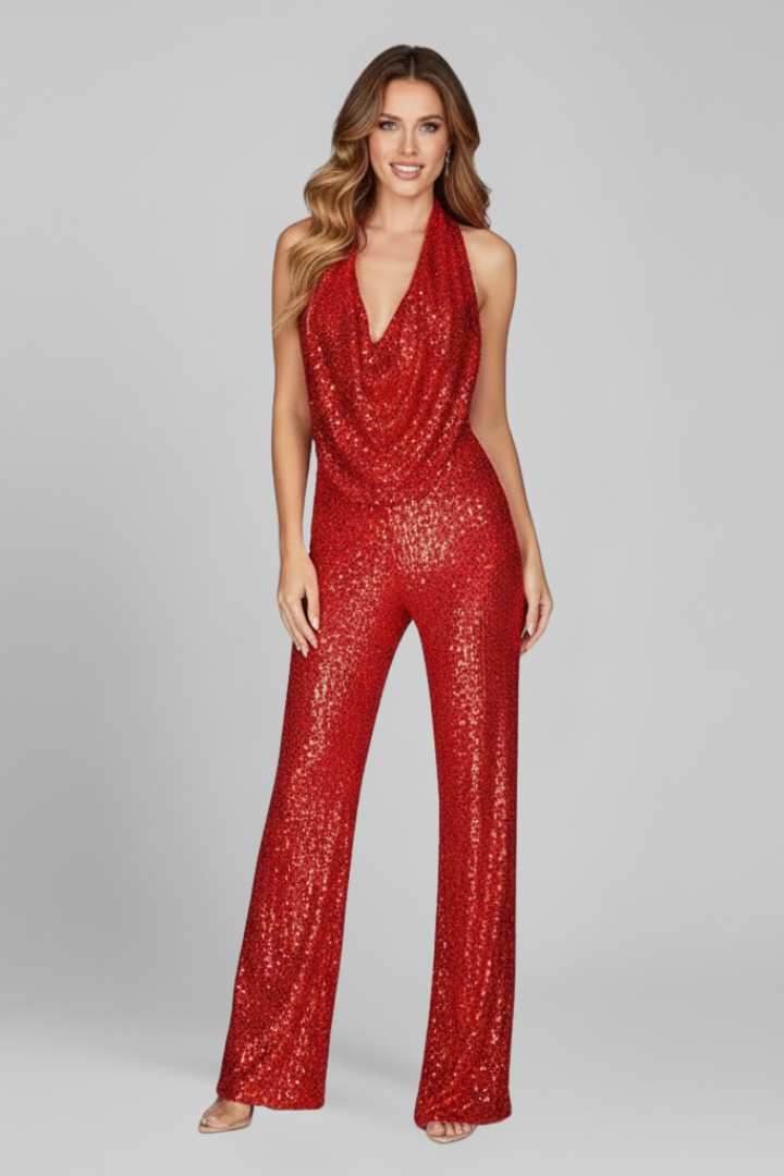 Women’s Jumpsuit with Halter Neckline and Textured Surface
