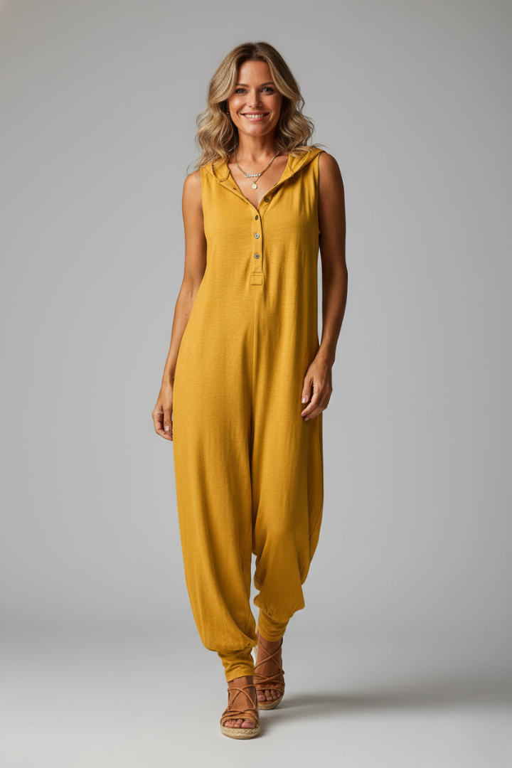 Women’s Jumpsuit with Hood and Button Closure