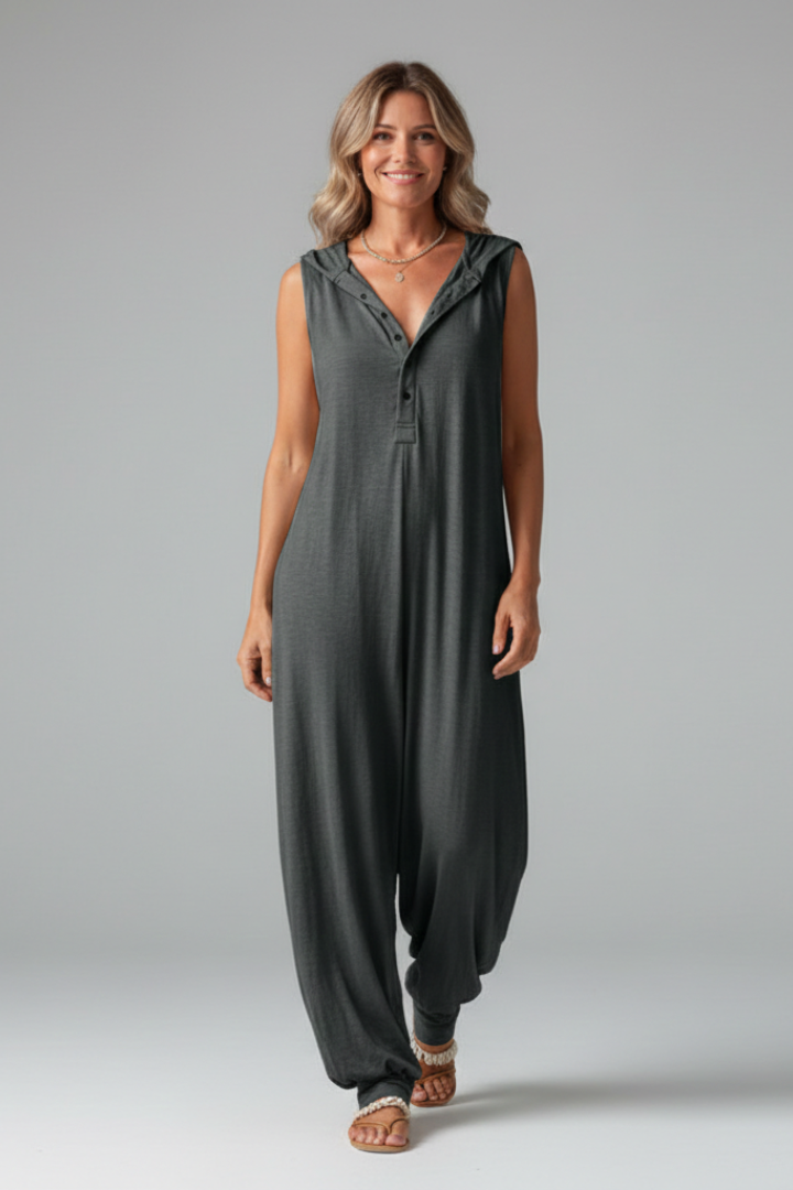 Women’s Jumpsuit with Hood and Button Closure