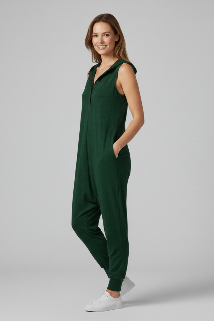 Women’s Jumpsuit with Hood and Button Closure