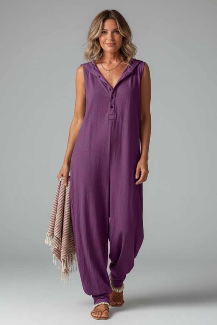 Women’s Jumpsuit with Hood and Button Closure