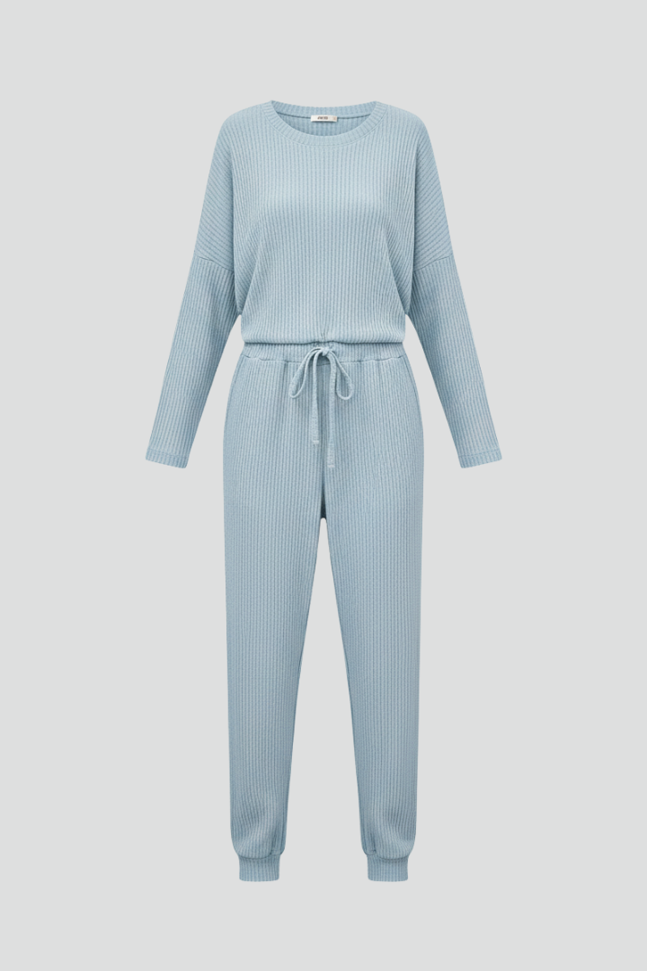 Women’s Jumpsuit with Round Neckline and Elastic Waist