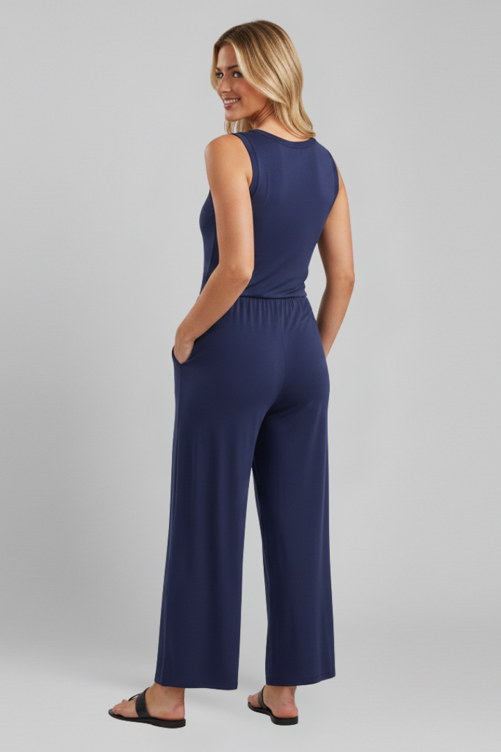 Women’s Jumpsuit with Round Neckline and Elastic Waist