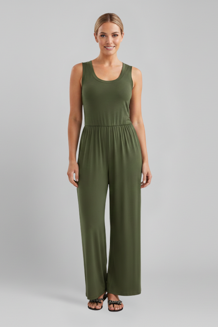 Women’s Jumpsuit with Round Neckline and Elastic Waist