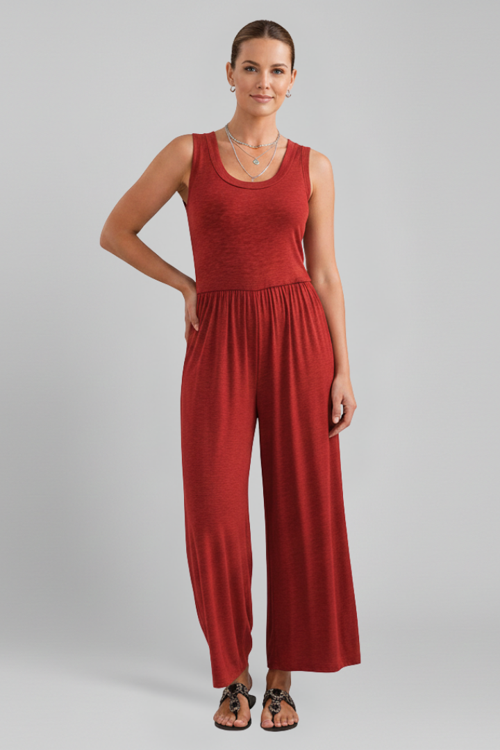 Women’s Jumpsuit with Round Neckline and Elastic Waist
