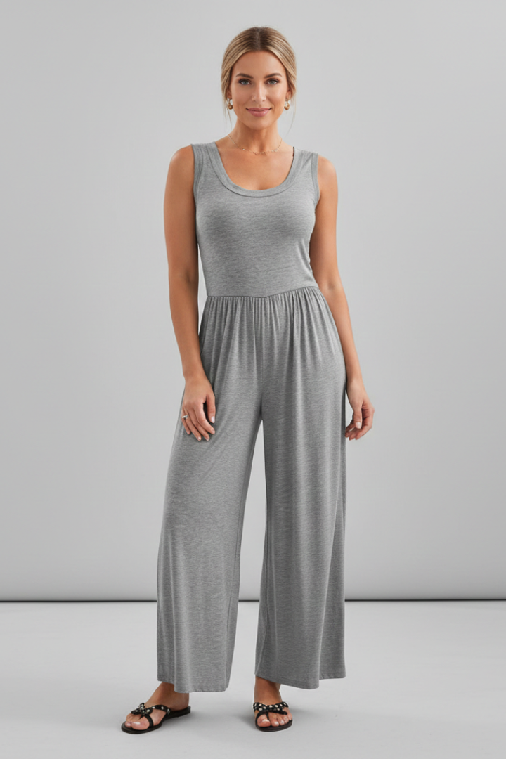 Women’s Jumpsuit with Round Neckline and Elastic Waist