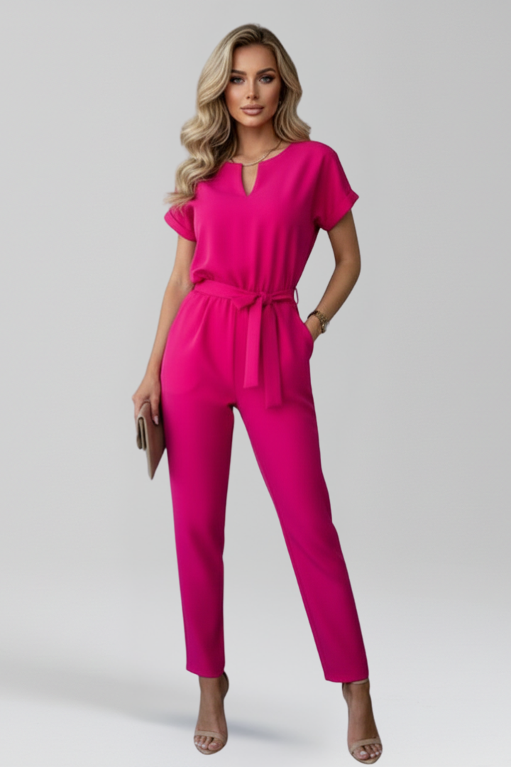 Women’s Jumpsuit with Round Neckline and Waist Tie